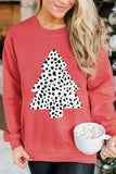 LC25313501-3-S, LC25313501-3-M, LC25313501-3-L, LC25313501-3-XL, LC25313501-3-2XL, Red Merry Christmas Sweatshirt for Women Christmas Tree Leopard Holiday Shirts Tops