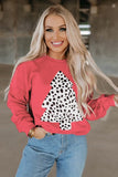 LC25313501-3-S, LC25313501-3-M, LC25313501-3-L, LC25313501-3-XL, LC25313501-3-2XL, Red Merry Christmas Sweatshirt for Women Christmas Tree Leopard Holiday Shirts Tops