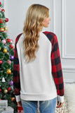 LC25313536-1-S, LC25313536-1-M, LC25313536-1-L, LC25313536-1-XL, LC25313536-1-2XL, White Merry Christmas Print Buffalo Plaid Sleeve Sweatshirt