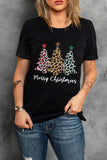 LC25218986-2-S, LC25218986-2-M, LC25218986-2-L, LC25218986-2-XL, LC25218986-2-2XL, Black Women Merry Christmas Shirt Leopard Tree Christmas Trees Tee Tops