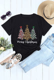 LC25218986-2-S, LC25218986-2-M, LC25218986-2-L, LC25218986-2-XL, LC25218986-2-2XL, Black Women Merry Christmas Shirt Leopard Tree Christmas Trees Tee Tops