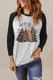 LC25118061-2-S, LC25118061-2-M, LC25118061-2-L, LC25118061-2-XL, LC25118061-2-2XL, Black Christmas Tree Leopard T Shirt Xmas Holiday Tee Tops for Women