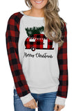 LC25313636-1-S, LC25313636-1-M, LC25313636-1-L, LC25313636-1-XL, LC25313636-1-2XL, White Merry Christmas Plaid Graphic Color Block Sweatshirt