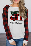 LC25313636-1-S, LC25313636-1-M, LC25313636-1-L, LC25313636-1-XL, LC25313636-1-2XL, White Merry Christmas Plaid Graphic Color Block Sweatshirt