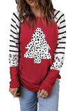Women's Leopard Christmas Tree Striped Color Block Long Sleeve Red Top