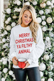 LC25313697-1-S, LC25313697-1-M, LC25313697-1-L, LC25313697-1-XL, LC25313697-1-2XL, White Merry Christmas Ya Filthy Animal Graphic Sweatshirt