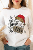 Women Christmas Hat Leopard Letters Print White Graphic Sweatshirt