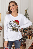 LC25313734-1-S, LC25313734-1-M, LC25313734-1-L, LC25313734-1-XL, LC25313734-1-2XL, White Christmas Hat Leopard Letters Print Graphic Sweatshirt