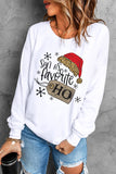 LC25313734-1-S, LC25313734-1-M, LC25313734-1-L, LC25313734-1-XL, LC25313734-1-2XL, White Christmas Hat Leopard Letters Print Graphic Sweatshirt