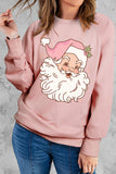 Felpa pullover basic da donna con scollo tondo tinta unita rosa Babbo Natale