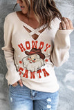 Top beige da donna Howdy Santa Letter V Nec Rib Knit