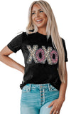 LC25219489-2-S, LC25219489-2-M, LC25219489-2-L, LC25219489-2-XL, LC25219489-2-2XL, Black XOXO Leopard Letter Print T Shirt