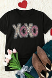 LC25219489-2-S, LC25219489-2-M, LC25219489-2-L, LC25219489-2-XL, LC25219489-2-2XL, Black XOXO Leopard Letter Print T Shirt