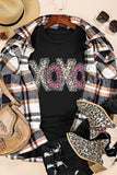 LC25219489-2-S, LC25219489-2-M, LC25219489-2-L, LC25219489-2-XL, LC25219489-2-2XL, Black XOXO Leopard Letter Print T Shirt