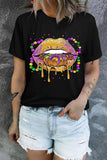 Carnival Dripping Mouth Print Casual Short Sleeve Tee