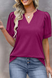 LC25220571-8-S, LC25220571-8-M, LC25220571-8-L, LC25220571-8-XL, LC25220571-8-2XL, Purple Solid Color Pleated Puff Short Sleeve Top