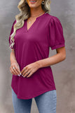 LC25220571-8-S, LC25220571-8-M, LC25220571-8-L, LC25220571-8-XL, LC25220571-8-2XL, Purple Solid Color Pleated Puff Short Sleeve Top