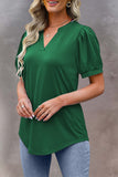 LC25220571-9-S, LC25220571-9-M, LC25220571-9-L, LC25220571-9-XL, LC25220571-9-2XL, Green Solid Color Pleated Puff Short Sleeve Top