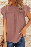 Frilled Collar Small Dot Tiered Short Sleeve Top