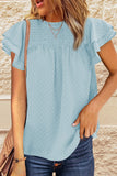 Frilled Collar Small Dot Tiered Short Sleeve Top