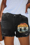 Girls Frayed Hem Cut Out Denim Shorts