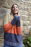 Maglione pullover con trama a rete color block da donna