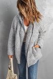 Cappotto sherpa con cappuccio a maniche lunghe aperto sul davanti grigio scuro