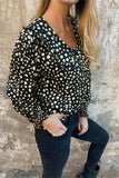 Black Polka Dot Ruffle Puff Sleeve Blouse