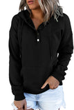 Women's Snap Button Pullover Hoodie with Pocket Solid Color Drawstring Sweatshirts