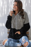 Charcoal White Zip Neck Oversize Fluffy Fleece Pullover