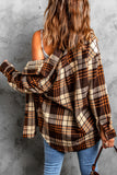 Khaki Grid Print Boyfriend Shirt Coat