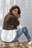 Charcoal White Zip Neck Oversize Fluffy Fleece Pullover