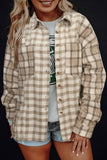 Khaki Plaid Print Pockets Button-up Shirt Jacket