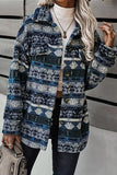 Tribal Print Pocket Buttoned Sherpa Jacket