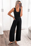 black sleeveless wide leg jumpsuit