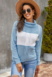 Women's Loose Knitted Colorblock Turtle Neck Sweater