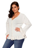 Women's Ruffle Hem V Neck Plus Size Cardigan with Pearl Button
