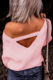 Women's Pink Cut Out Back Knitted Pullover Sweater