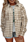 Khaki Plaid Print Pockets Button-up Shirt Jacket