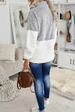 Charcoal White Zip Neck Oversize Fluffy Fleece Pullover