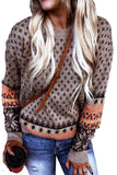 Taupe Boho Printed Pullover Sweater