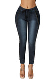 Wash Elastic Waistband Denim Pants