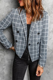 Buttons Lapel Collar Slim-fit Plaid Blazer