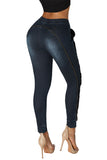 Wash Elastic Waistband Denim Pants