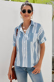 Camicia da donna alla moda in misto cotone a righe bianche e blu