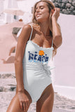 Frill Neck Waist Sash Spaghetti Straps One-piece Swimwear