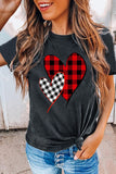 Women‘s Plaid Splicing Heart Tee