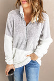 Charcoal White Zip Neck Oversize Fluffy Fleece Pullover