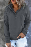 Women's Snap Button Pullover Hoodie with Pocket Solid Color Drawstring Sweatshirts