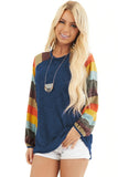 Multicolor Striped Balloon Sleeves Green Knit Top